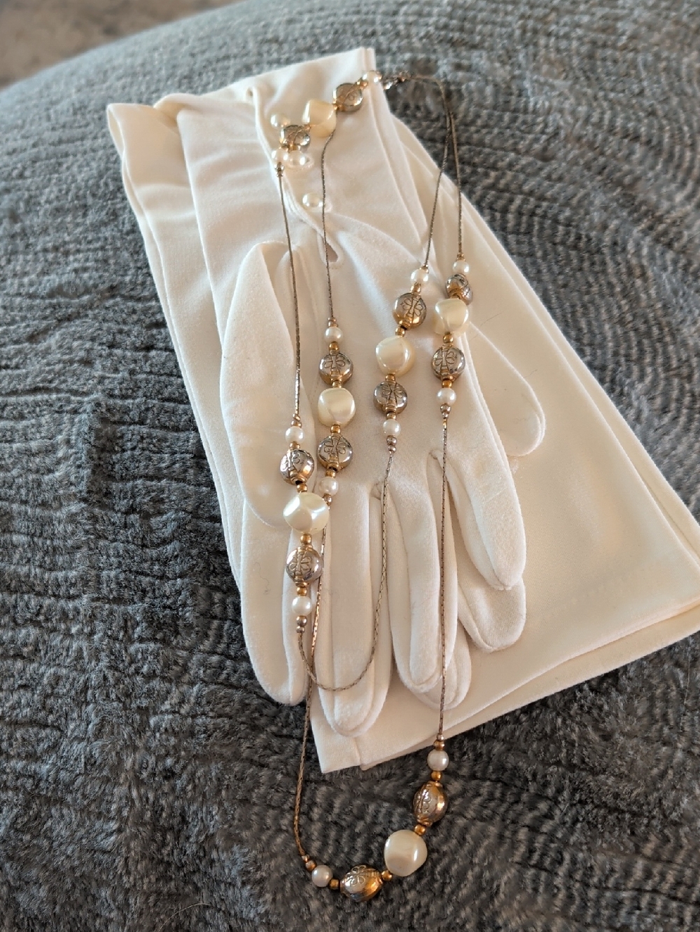 Ara Pearl and Gold-Tone Bead Long Necklace